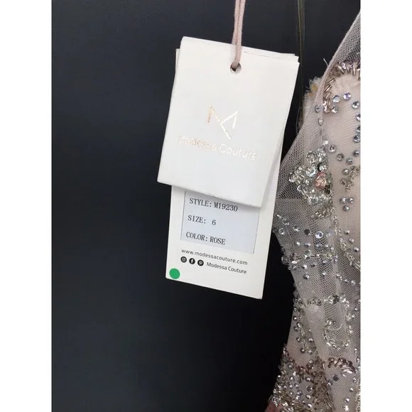 NWT Modessa Couture Light Pink Silver Beaded Ombré Illusion Gown Size 6 Prom - Picture 4 of 13